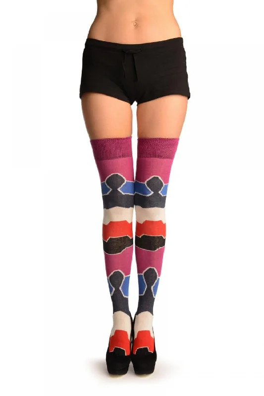 Colourful Puzzle Stripes Over The Knee Socks