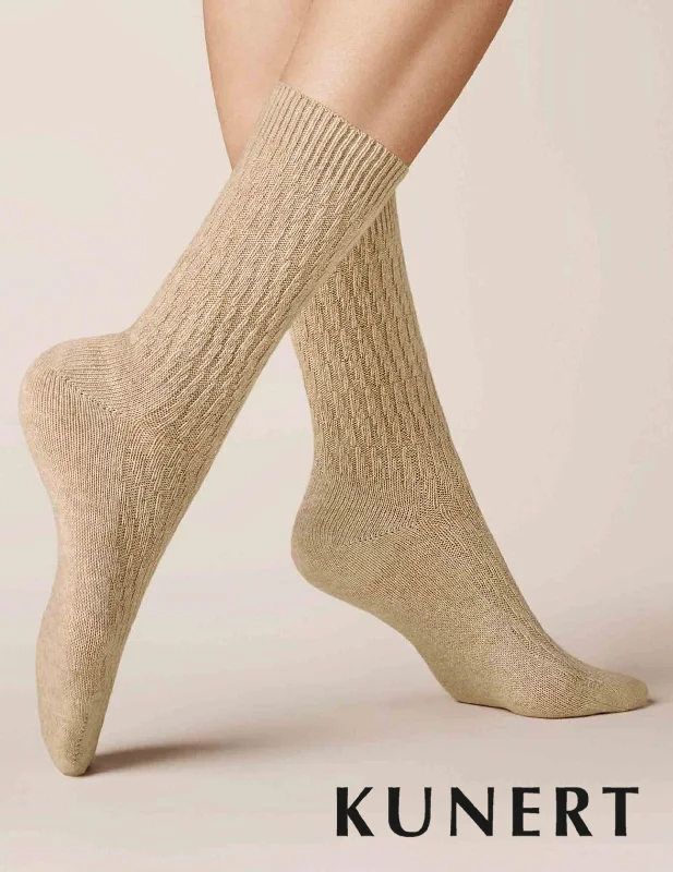 Weekend Extravaganza: Shop Now Kunert Knitted Diagonal Woolen Sock Beige 236410