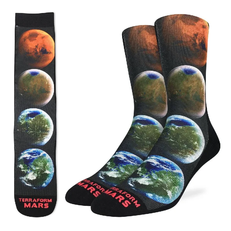 Limited Supply "Terraforming Mars" Active Crew Socks by Good Luck Sock - Large