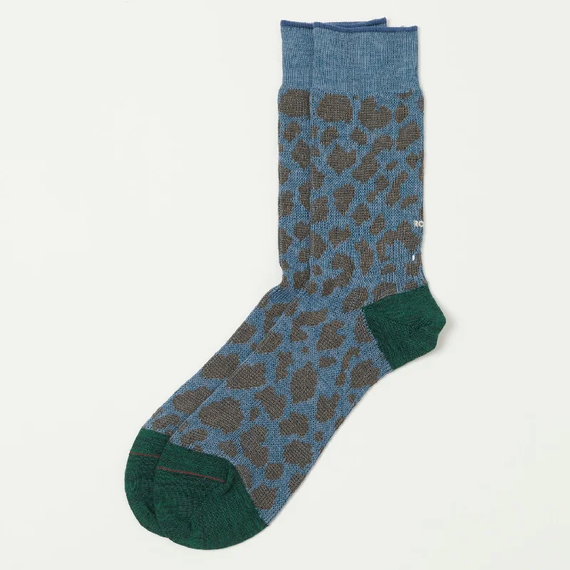 Don't Delay RoToTo Organic Cotton & Recycled Polyester 'Leopard' Crew Sock - Light Blue/Dark Green