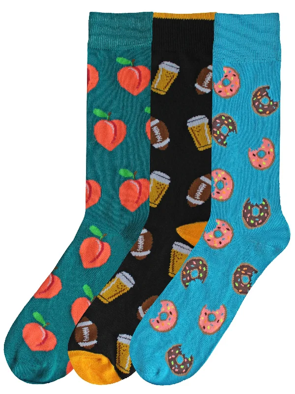 Epic Value Doughnuts Football Pizza Mens Crazy Combo 3-Pack Dress Socks