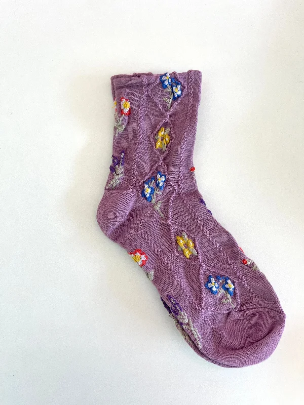 Exclusive Weekend Offers Inside Embossed Variety Flower Socks Purple