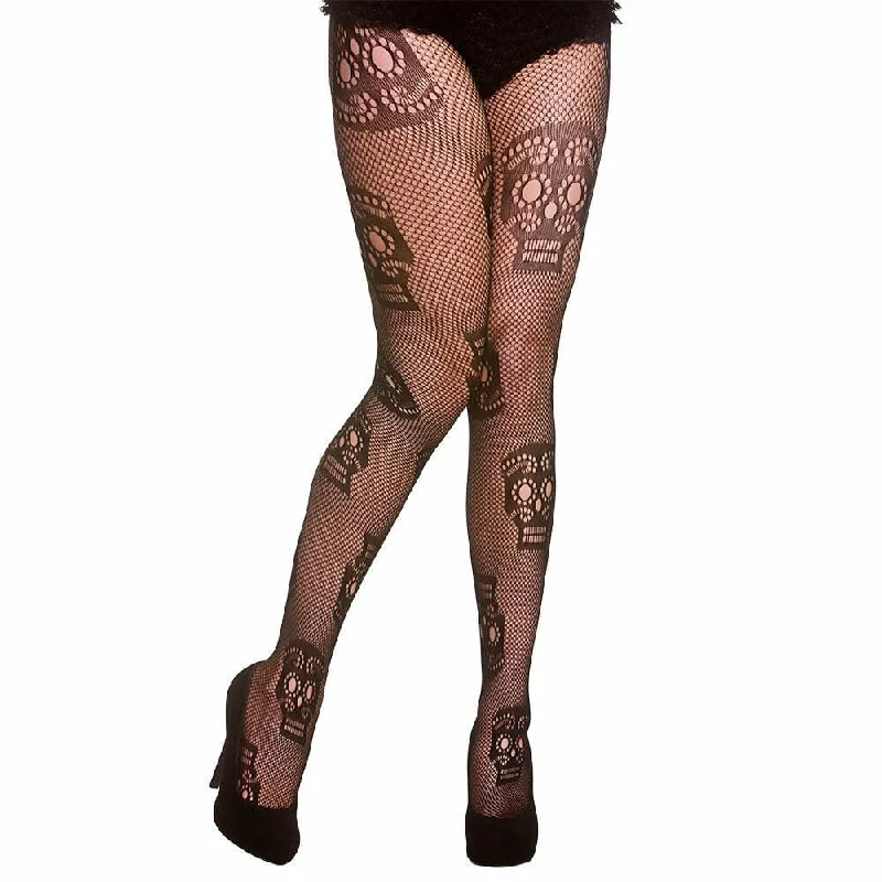 Deal Alert Fishnet Skull Tights Adults Black Day Of The Dead Fancy Dress