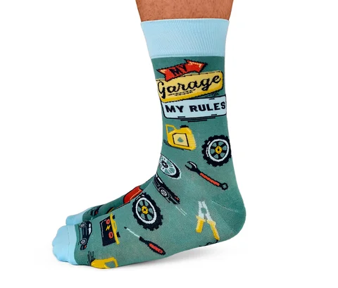 Hurry Up "Garage Guru" Cotton Crew Socks by Uptown Sox - Large
