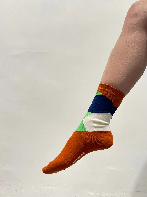 Midnight Madness Geometric Flower Socks Orange