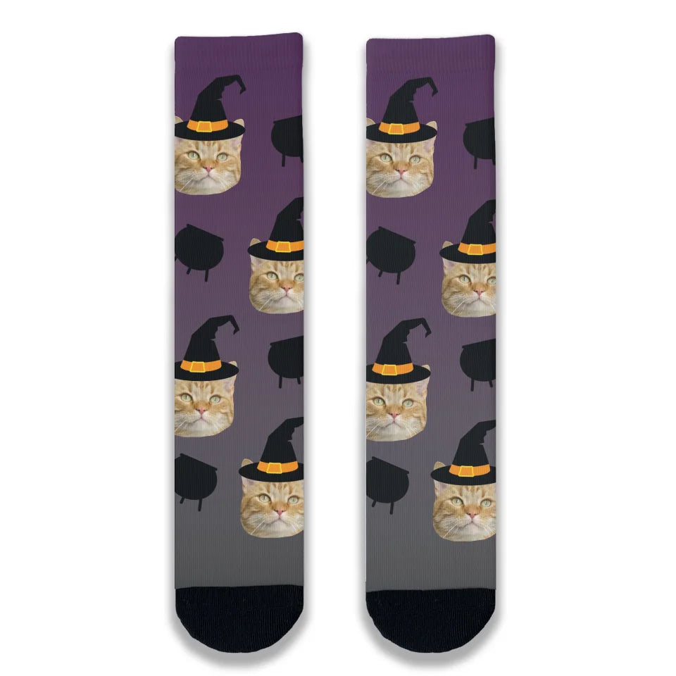 Halloween Cat Witch Personalised Socks