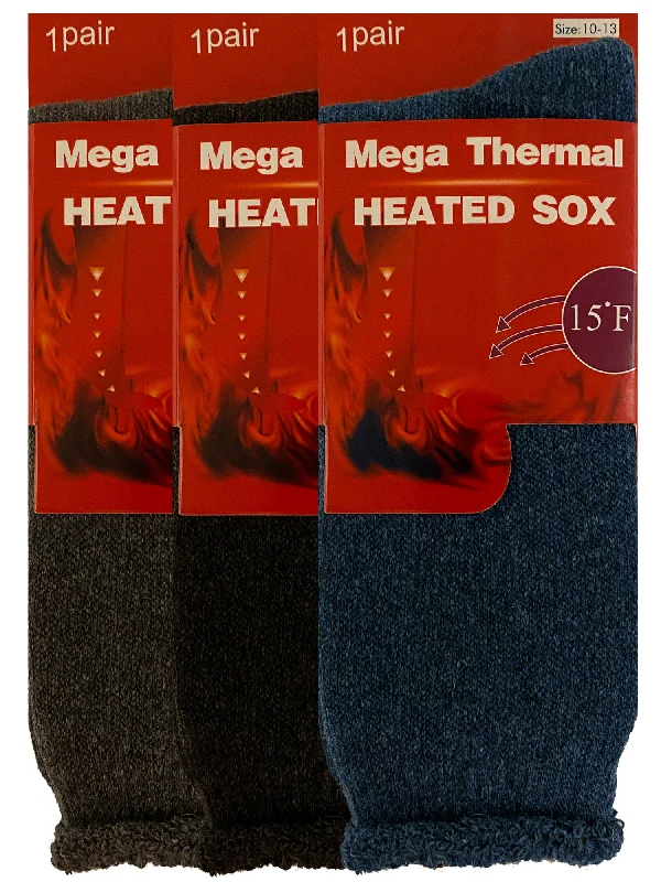 While Supplies Last Mens 3-Pack Black Navy Gray Mega Thermal Heated Socks