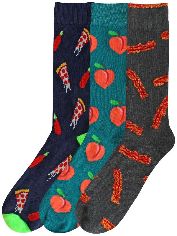 Can't Beat Mens Crazy Combo 3-Pack Pizza Bacon Peaches Novelty Dress Socks