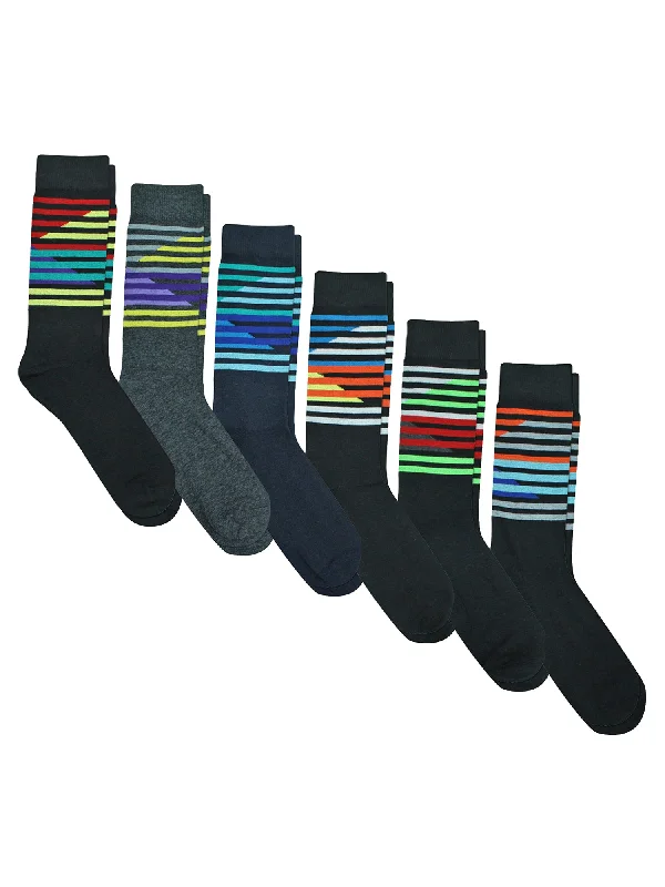 Quick Sale Men's Assorted 6 Pack Geometric Striped Dress Socks