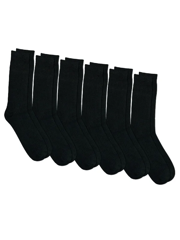 Take Action Mens All Black Crew Length Dress Socks 6 Pack