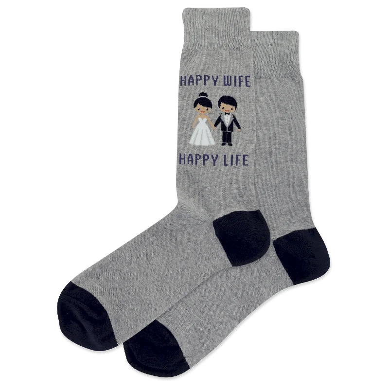 Deal of the Day "Happy Wife Happy Life" Cotton Crew Socks by Hot Sox - Large