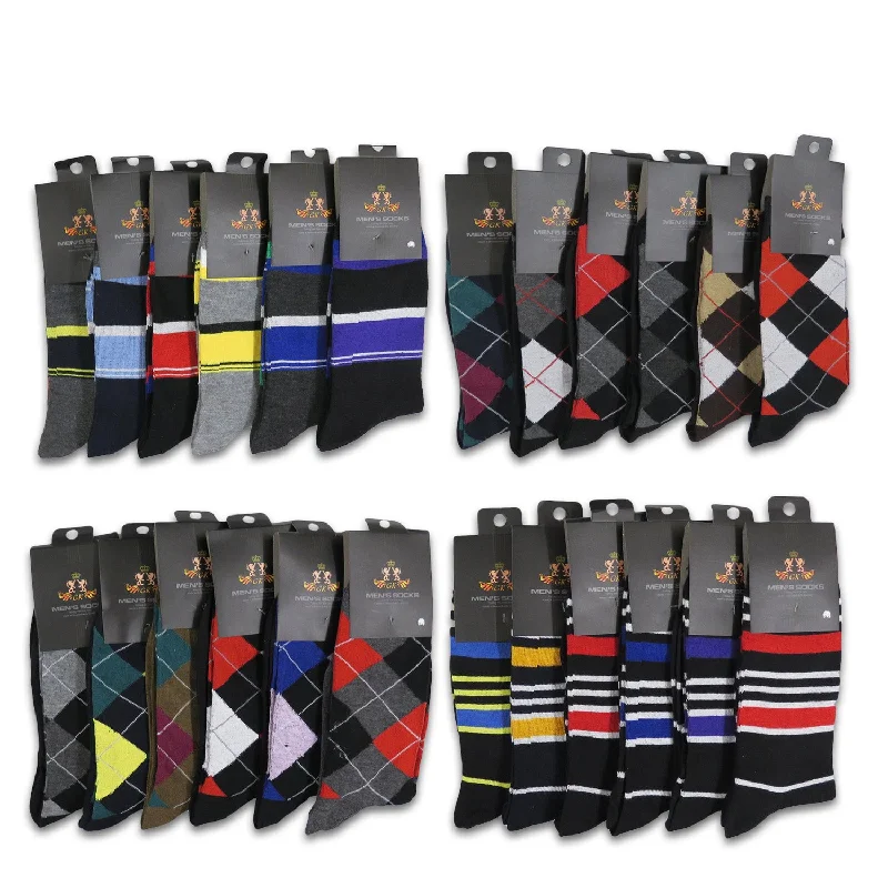 Half Price Men's Patterned Cotton Dress Casual Socks (6 Pairs)