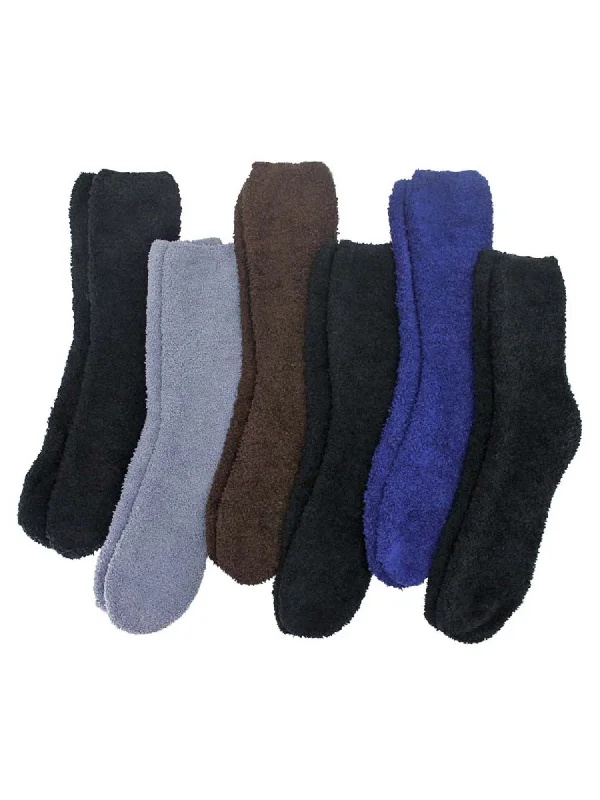 Discount Mania Men's Solid Color 6 Pack Fuzzy Crew Socks