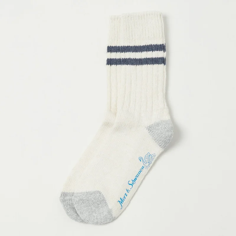 Value Deals Merz b. Schwanen GS05 Stripe Socks - Nature/Denim Blue