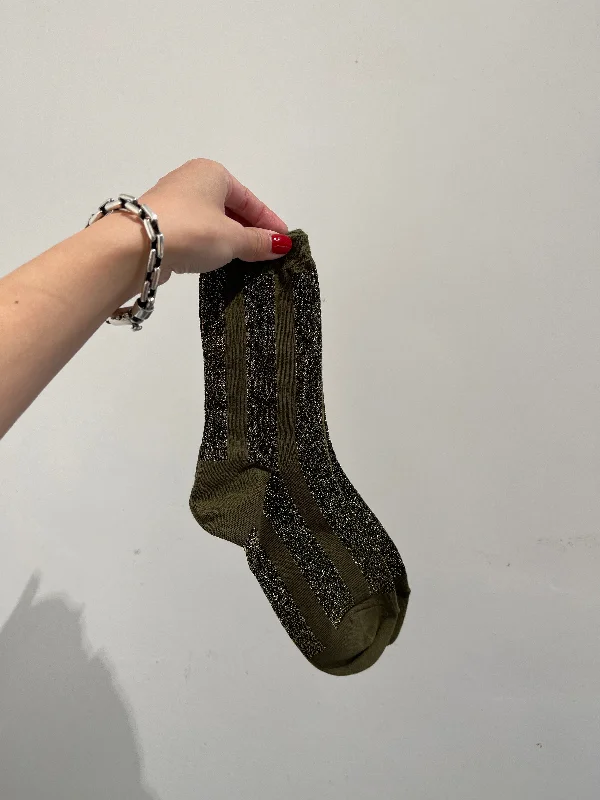 Limited Supply Mixed Glitter Stripe Socks Military Green