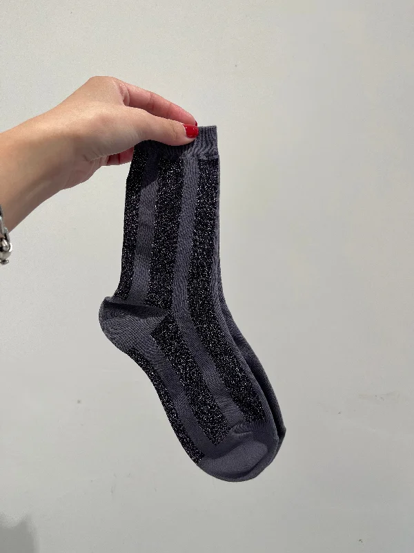 Exclusive Offer Mixed Glitter Stripe Socks Military Purple