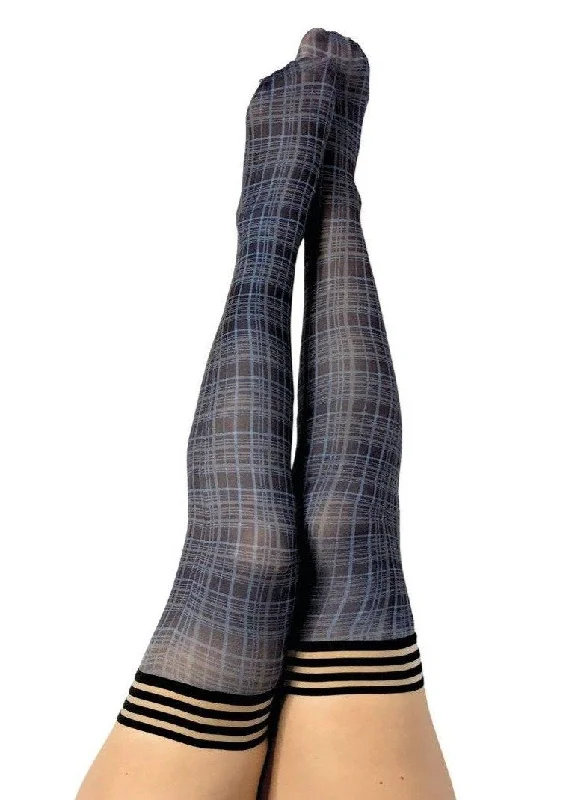 Unmissable Sale Navy blue plaid thigh-highs