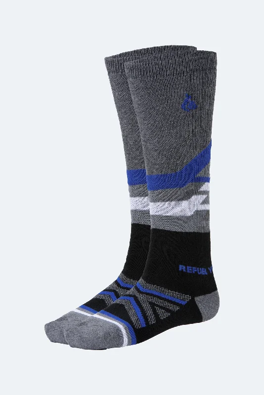 Massive Deal Oil And Gaz Sporty Unisex Skiing Sock  Black/Grey/White/Royal Blue