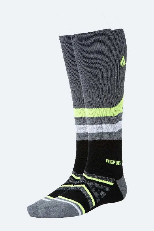 Midnight Madness Oil And Gaz Sporty Unisex Skiing Sock Black/Grey/White/Yellow Fluo