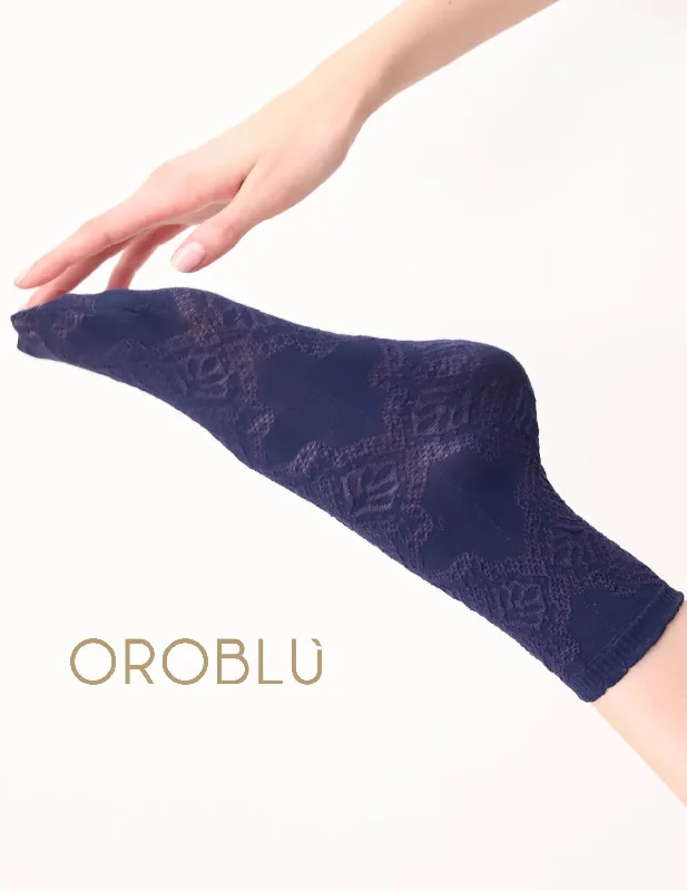 Oroblu Sale Jacquard Lace Cotton Sock Blue VOBC67781