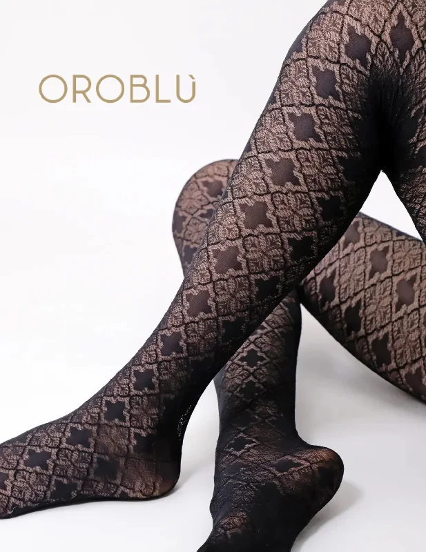 Limited Supply Oroblu Clearance Jacquard Lace Tights Black VOBC67780