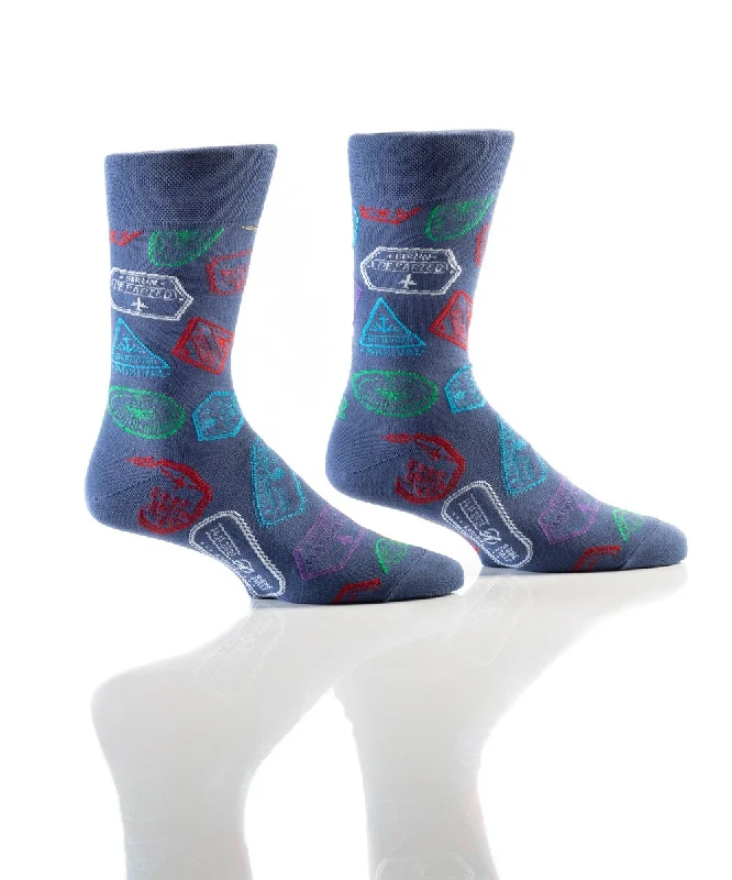 Don't Miss Out "Passport Stamps" Cotton Dress Crew Socks by YO Sox - Large