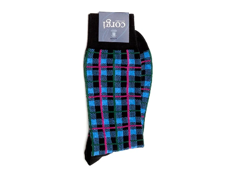 Price Slash Plaid Socks Black & Blue