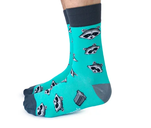 Exclusive Deal "Racoon Bandit" Cotton Crew Socks by Uptown Sox - Large