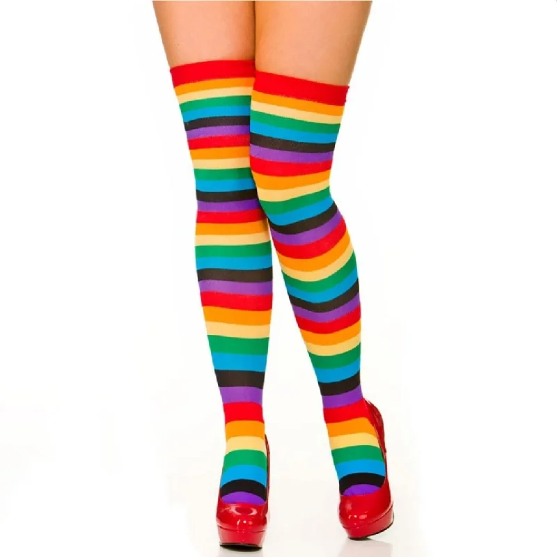 Low Cost Rainbow Thigh Highs Stockings Clown Circus Fancy Dress