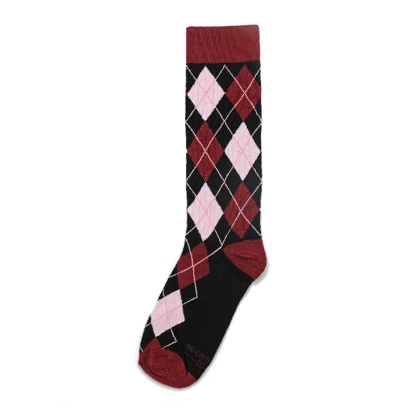 Weekend Discounts to Relish Black, Burgundy and Blush Argyle Socks