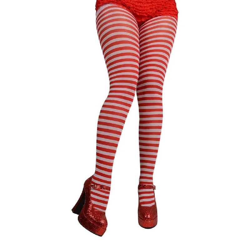 Time-Sensitive Red White Candystripe Tights Hosiery Halloween Fancy Dress