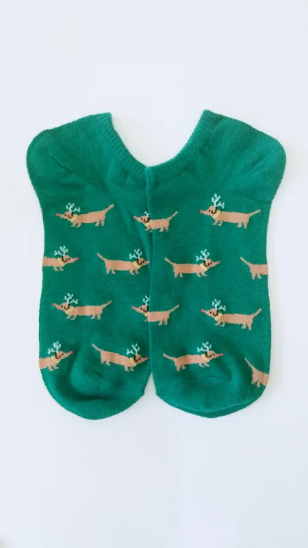 Reindeer Dachshund Dog Ankle Socks