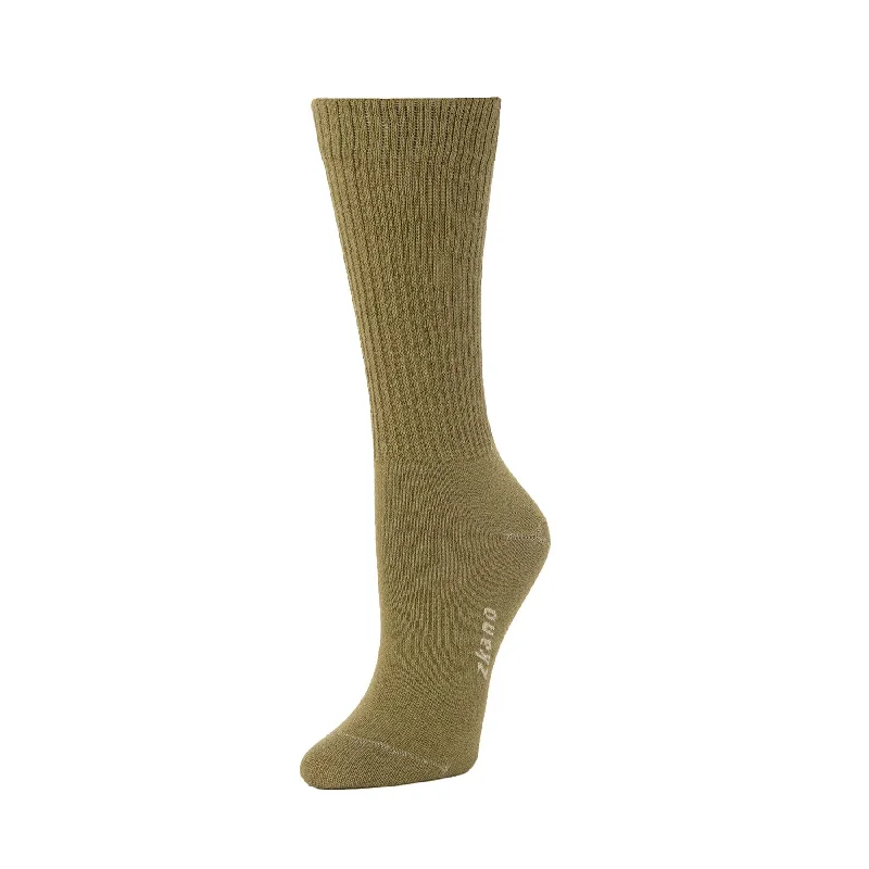 Rib Knit - Organic Cotton Crew Socks - Olivine