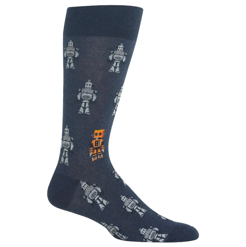 Extra Savings "Robots" Cotton Dress Crew Socks by Hot Sox - Large