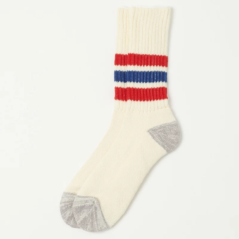Weekend Offers That Excite RoToTo Coarse Ribbed Oldschool Crew Sock - Chili Red/Blue
