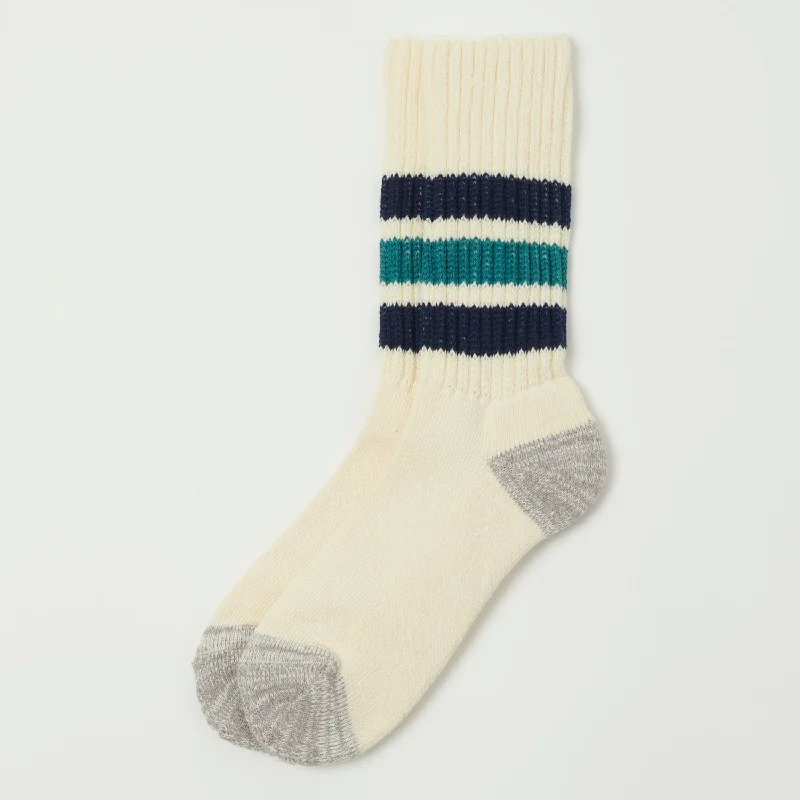 Special Discount RoToTo Coarse Ribbed Oldschool Crew Sock - Navy Blue/New Green