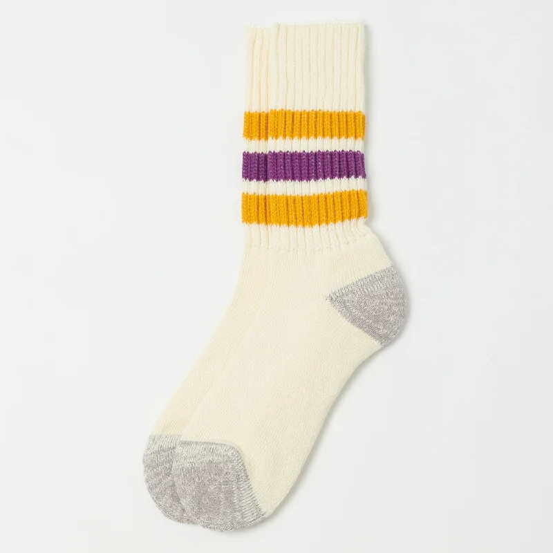 Celebrate the Weekend with Discounts RoToTo Coarse Ribbed Oldschool Crew Sock - Yellow/Purple Celebrate the Weekend with Discounts RoToTo Coarse Ribbed Oldschool Crew Sock - Yellow/Purple