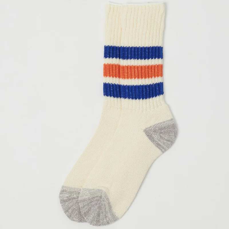 Weekend Savings Bonanza RoToTo Coarse Ribbed Oldschool Crew Socks - Blue/Orange
