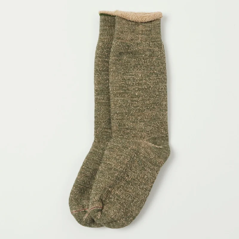 Hurry In RoToTo Double Face Crew Sock - Green/Brown