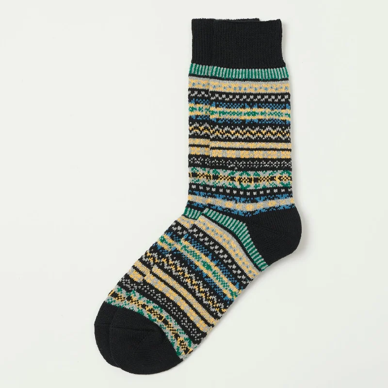 Weekend Specials to Celebrate RoToTo 'Fairisle' Jacquard Crew Sock - Black
