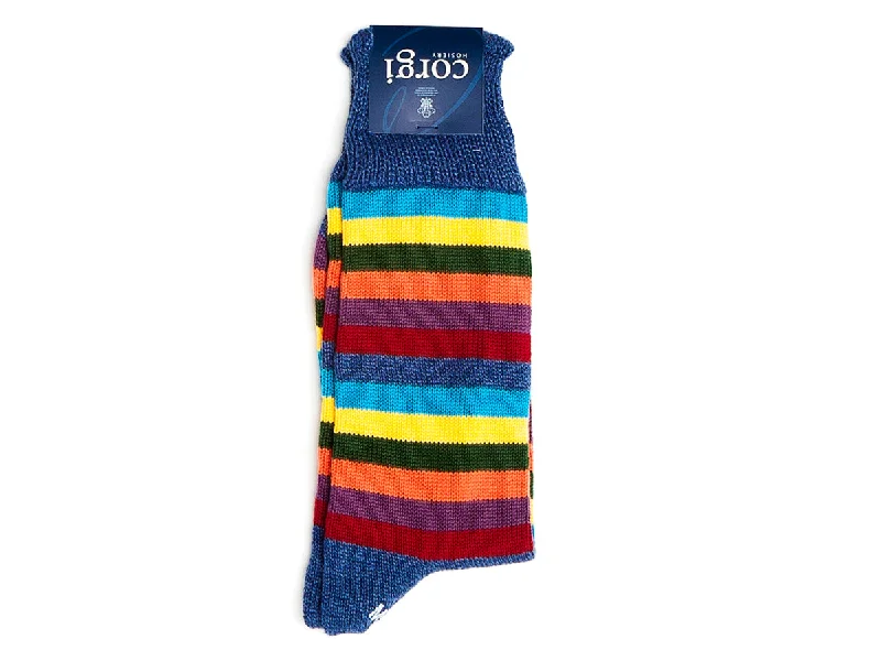 Pay Less Seven Stripe Cotton Socks Dark Blue