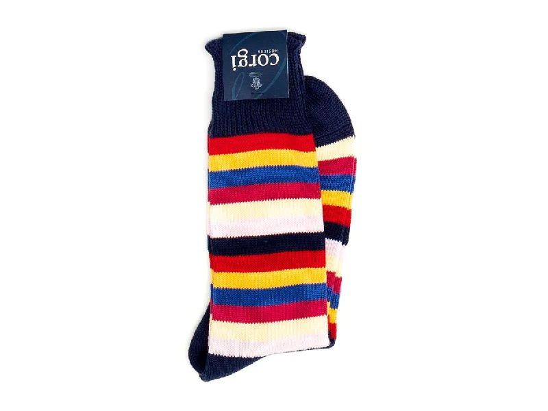 Super Sale Seven Stripe Cotton Socks Navy