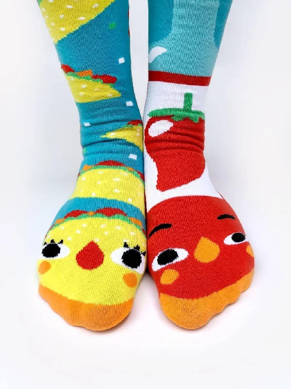 Year-End Clearance Taco & Hot Sauce | Adult Socks | Mismatched Cute Crazy Fun Socks - OLD STOCK LAST CHANCE