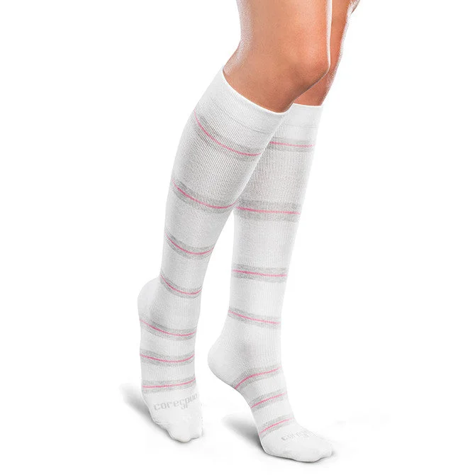 Limited Offer Therafirm Core-Spun Mild Support Socks - Thin Line 15-20 mmHg (White/Grey/Pink Stripe) Limited Offer Therafirm Core-Spun Mild Support Socks - Thin Line 15-20 mmHg (White/Grey/Pink Stripe)
