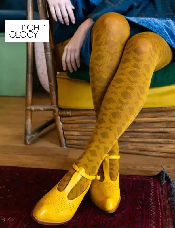 Massive Deal Tightology Deco Mustard Merino  Wool Tights T01