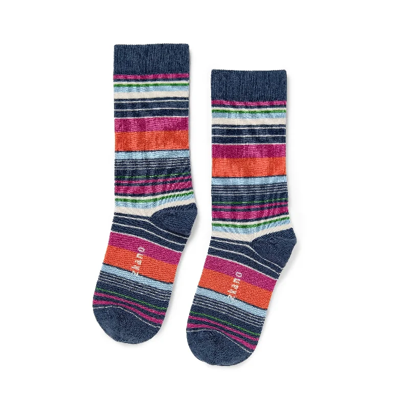 Variegated Stripe - Organic Cotton Crew Socks - Navy