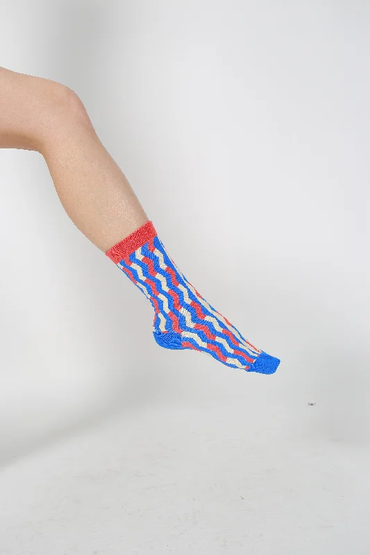 Online Deal Wave Pattern Socks Blue