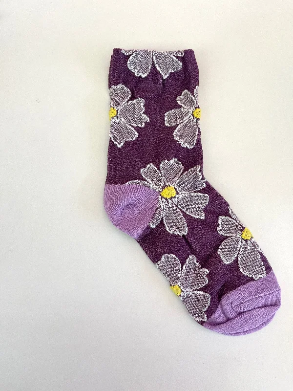Weekend Deals to Brighten Your Day White Big Flower Socks Purple