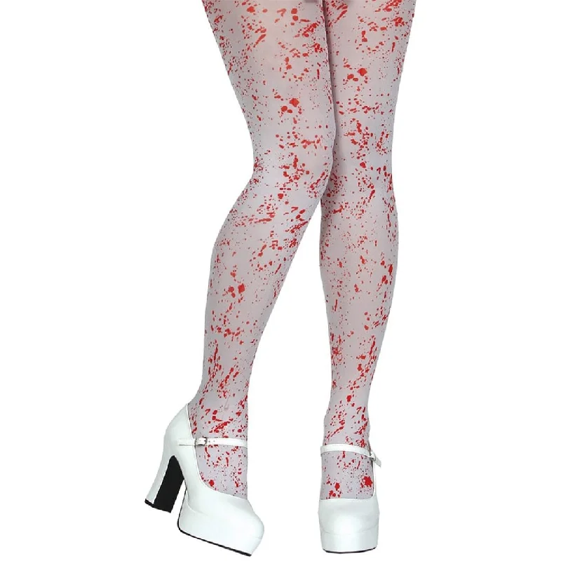 One-Day Only White Blood Splattered Tights Halloween Fancy Dress Costume