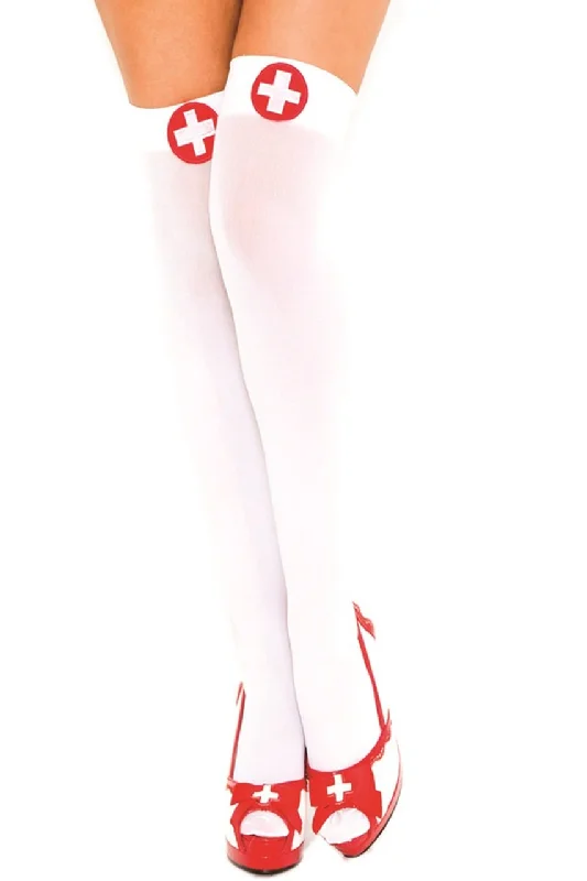 Quick Sale White Thigh High Stockings with White Nurse Cross